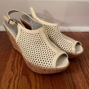 Vaneli off white sandal wedge peek a boo toe